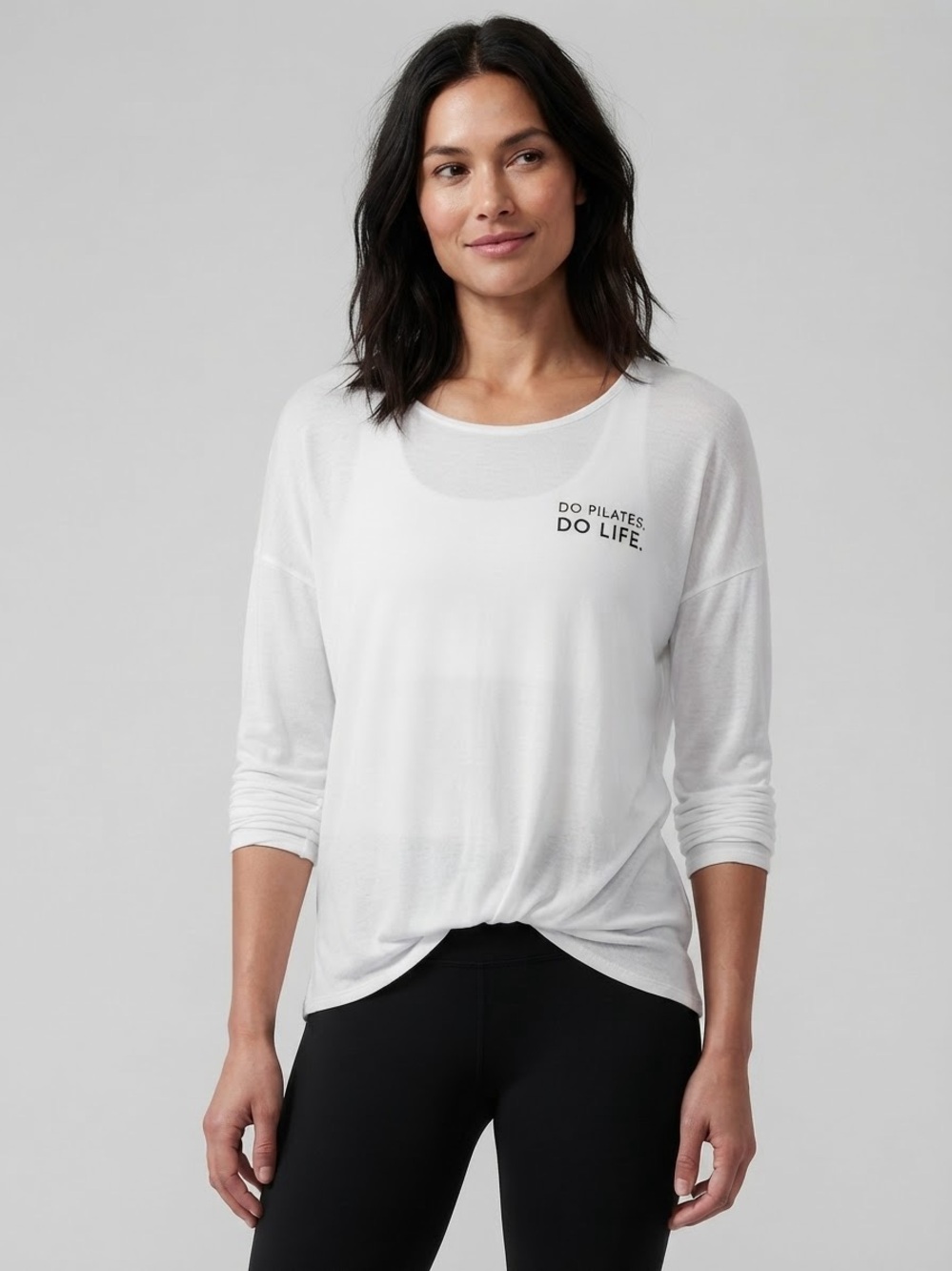Beyond Yoga White 'Do Pilates. Do Life.' Long-Sleeve Performance Tee